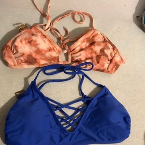 Two bikini tops